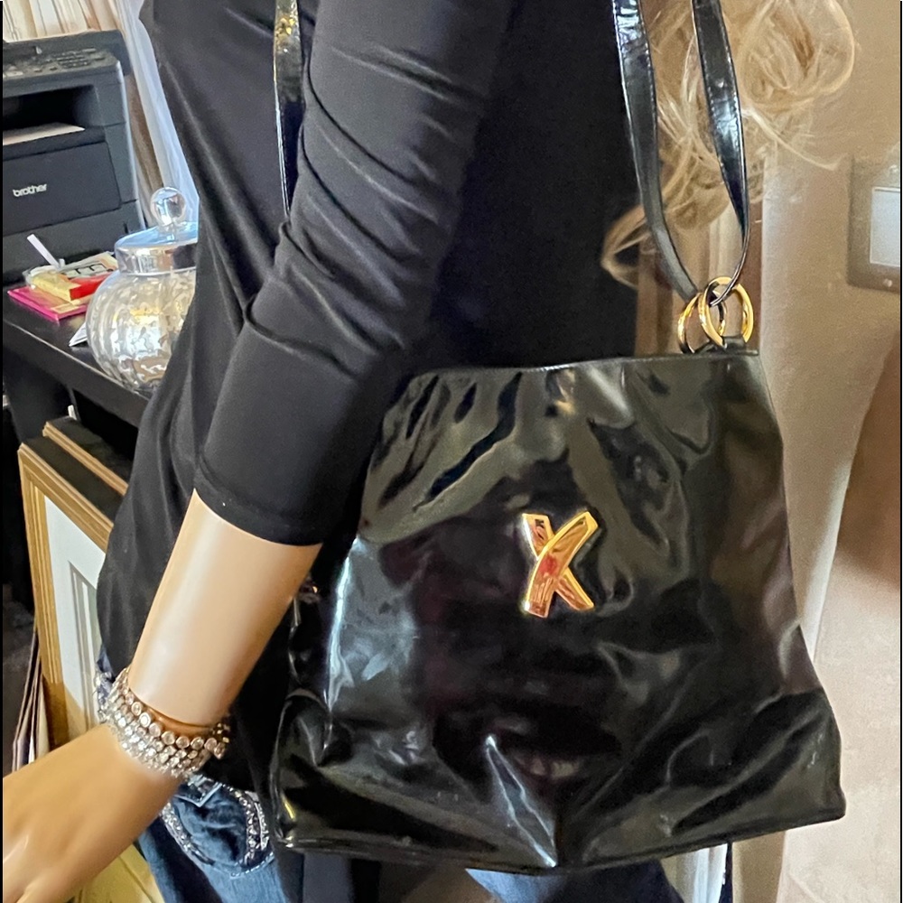 Paloma Picasso Black Patent Shoulder tote